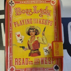 “Boss Lady” Aces Are Loaded, Read Them & Weep Playing For Keeps Rare Tray Blue Q